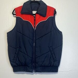 Vtg Windbreaker Brand Puffy Ski Vest  Outdoor Wear Mens L Blue Red Puffer